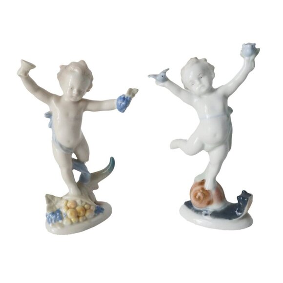 2 Cherub Kunst Porzellan Ilmenau GDR Porcelain Figurines Germany Vintage - Picture 1 of 9